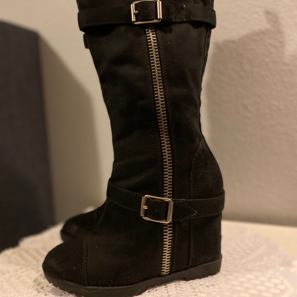Apostrophe Black Suede Wedge Boots